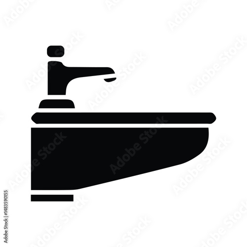 Sink Icon. Kitchen or Bathroom Sink Vector Illustration. Side View Hand Washing Station Sign.