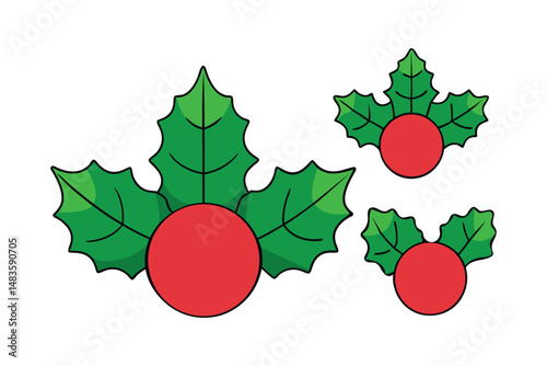 Christmas Holly Berry Icon Set in Festive Vector Clipart for Holiday Designs