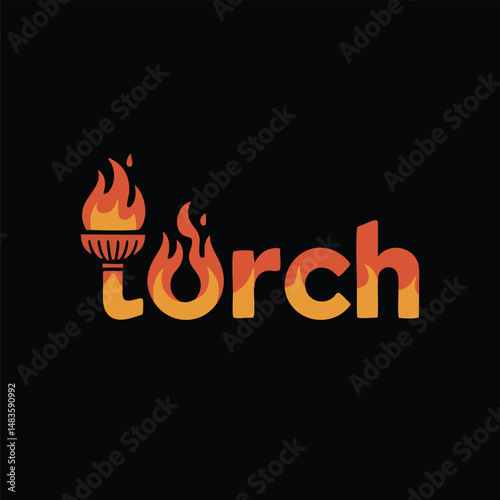 Stylized Torch Wordmark with Flame Accents and Torch Icon