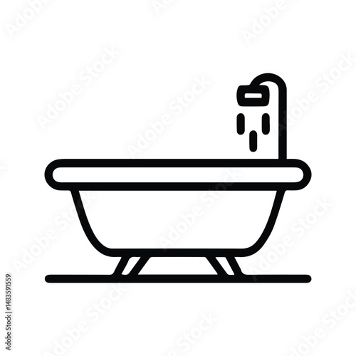 Bathtub Icon. Bathtub Illustration with Shower Hose. Bathtub with Shower Head.
