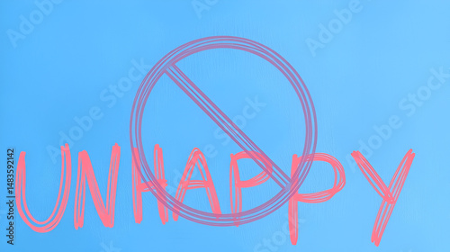 Unhappy,  with  prefix un crossed out, leaving the word Happy