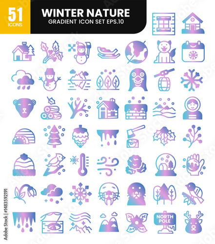 Winter nature gradient icons set.Vector illustration