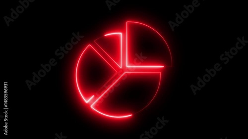 Glowing neon business pie charts for data analysis on black background neon dollar symbol within a financial pie chart element