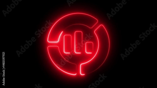 Glowing neon line Pie chart icon animation on black background. Diagram chart sign. 4K motion graphic  green glowing infographic chart pie and bar graph on black background