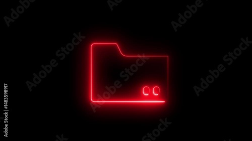 Computer network file folder organization structure flowchart. 4K Video motion graphic animation Glowing neon line file folder sign animation.