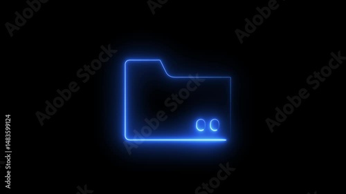 Computer network file folder organization structure flowchart. 4K Video motion graphic animation Glowing neon line file folder sign animation.