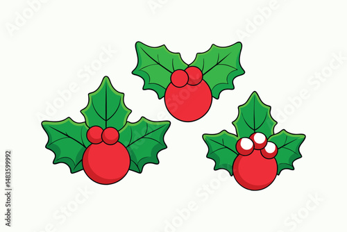 Christmas Holly Berry Icon Set in Festive Vector Clipart for Holiday Designs