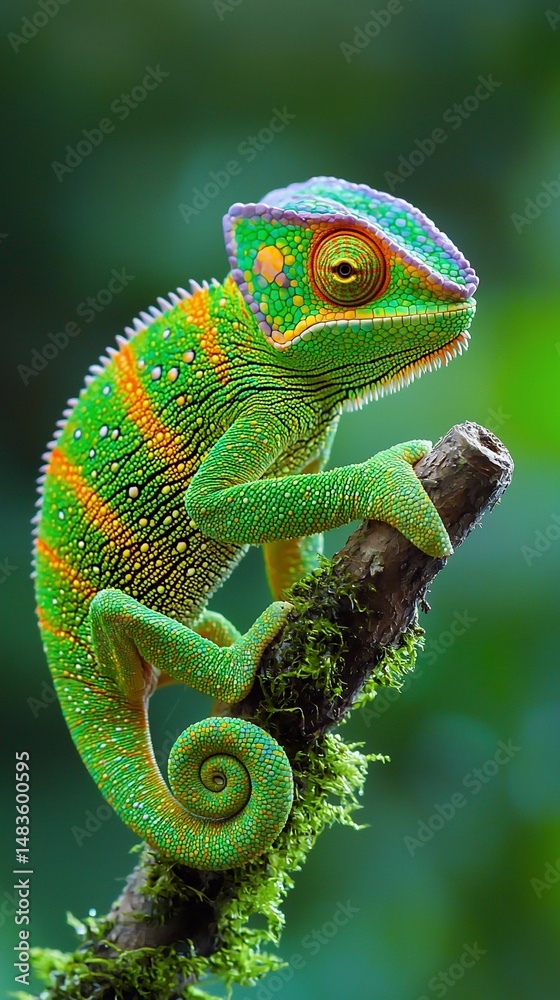 Fototapeta premium Vibrant chameleon perched on branch