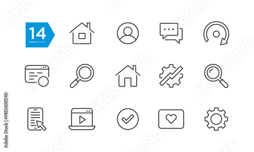 Web icon collection. Essential signs and symbols set correction. Round square icons with popular line style, web and mobile icons. Vector illustration isolated on white background