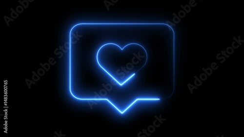 heart message love icon animation saber video on black background Neon line Digital Heartbeat Plus Animation, heart rate monitor electrocardiogram EKG or ECG looping background with message icon