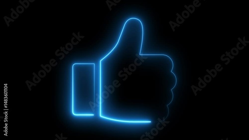 Glowing neon Thumb up like icon animation, like emoji icon, hand gesture like icon 4k video Social media like increasing with shiny