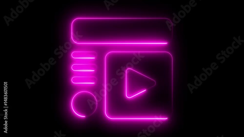 video player animated icon. pulsing visuals perfect for media, streaming platforms, or tech-themed projects. 4k Minimal glowing start button play icon, audio icon,neon max player icon