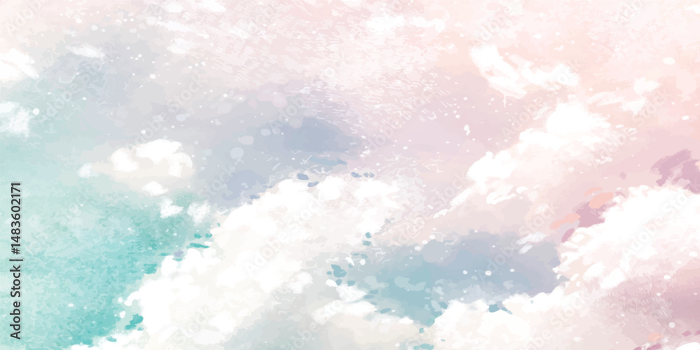 Fototapeta premium Elegant and Clean orang Sky Background with White Puffy Clouds for Minimal Designs. Abstract Watercolor red Sky with Gentle White Clouds for Nature-Inspired Backgrounds