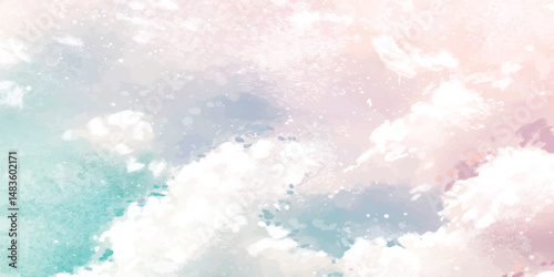 Elegant and Clean orang Sky Background with White Puffy Clouds for Minimal Designs. Abstract Watercolor red Sky with Gentle White Clouds for Nature-Inspired Backgrounds