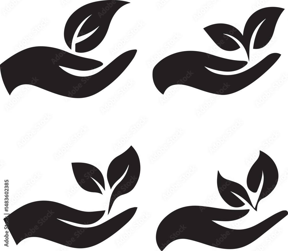 Fototapeta premium Hand holding ECO friendly leaf, natural icon set.