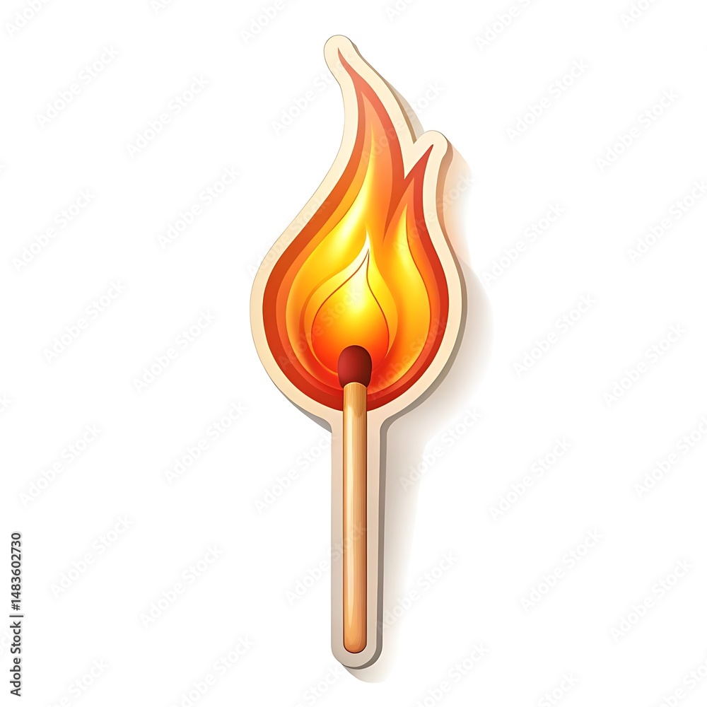 Burning Match with Vivid Flame, Vector Illustration Burning Match with Vivid Flame, Vector Illustration