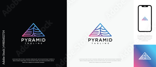 Triangular pyramid logo design. Triangular pyramid logo icon made with lines