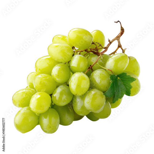 Bunch of green grapes with leaf isolated on transparent background