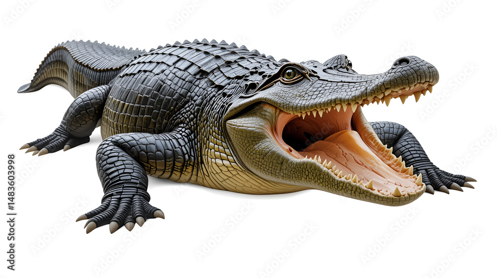 Obraz premium Large Crocodile open mouth isolated on white background. Clipping path.