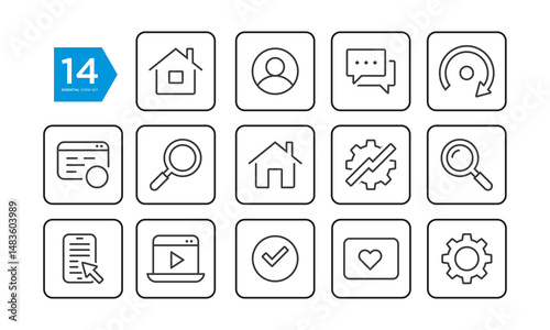 Web icon collection. Essential signs and symbols set correction. Round square icons with popular line style, web and mobile icons. Vector illustration isolated on white background