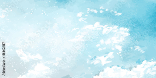 High-Resolution Blue Sky and Cloudscape Background in Watercolor Style for Print and Digital Use, Blue sky nature landscape background with realistic fluffy clouds. Abstract blue sky with clouds.