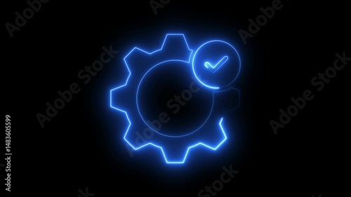 Neon Settings icon animation isolated, gear setting icon on black background, Spinning gears, and Rotating Gears icon animated  setting , gear icon animation on black background.