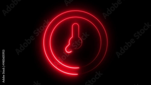 Animation of neon line Clock Icon for time display animated analog clock alarm on alpha channel background clock time icon animation 4k video.