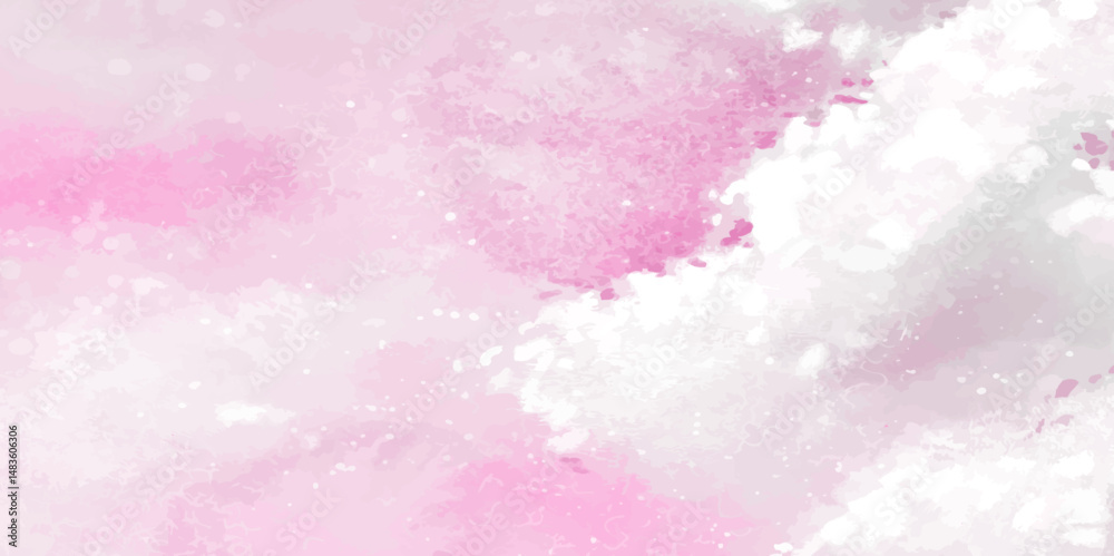 Fototapeta premium Realistic pink Sky Landscape Background with Fluffy Clouds and Soft Watercolor Texture. pink sky nature landscape background with realistic fluffy clouds. Abstract dark white sky and clouds background