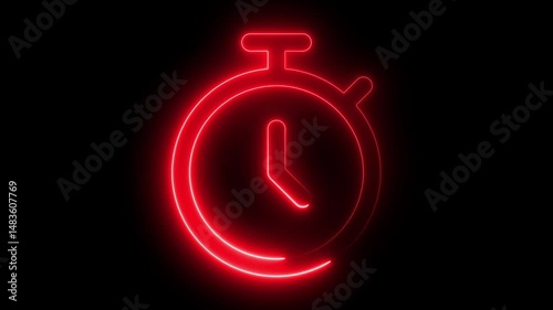 Glowing neon line stopwatch animated icon. concept of countdown timer icon animation A stopwatch clicks and starts counting, symbolizing time, speed, and precision Stopwatch Loop Realtime 