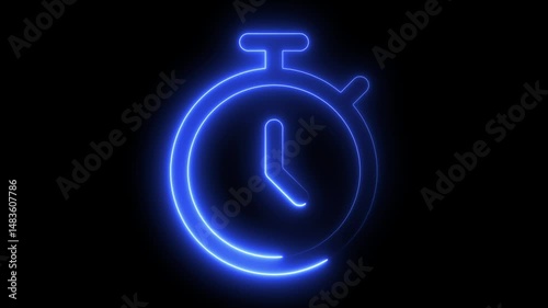 Glowing neon line stopwatch animated icon. concept of countdown timer icon animation A stopwatch clicks and starts counting, symbolizing time, speed, and precision Stopwatch Loop Realtime 