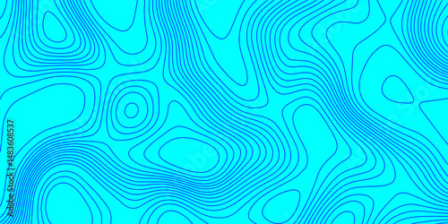 Blue landscape with mountains relief contours topography stylized height of the lines map, abstract terrain map contours illustration blue wave paper curved reliefs topography line map background.