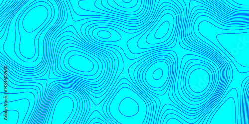 Blue landscape with mountains relief contours topography stylized height of the lines map, abstract terrain map contours illustration blue wave paper curved reliefs topography line map background.