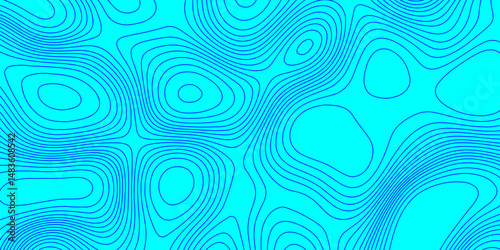 Blue landscape with mountains relief contours topography stylized height of the lines map, abstract terrain map contours illustration blue wave paper curved reliefs topography line map background.
