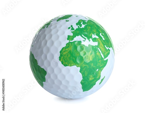 Golf Ball Earth Green Continents, White Oceans, Global Sport