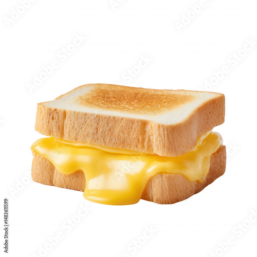 Delicious grilled cheese sandwich with melted cheddar served between two golden toasted slices of bread on a white background ready to be eaten for lunch today.