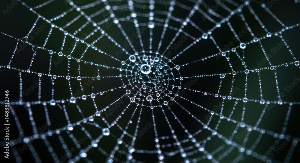 Fototapeta premium Intricate Spiderweb with Morning Dew Drops
