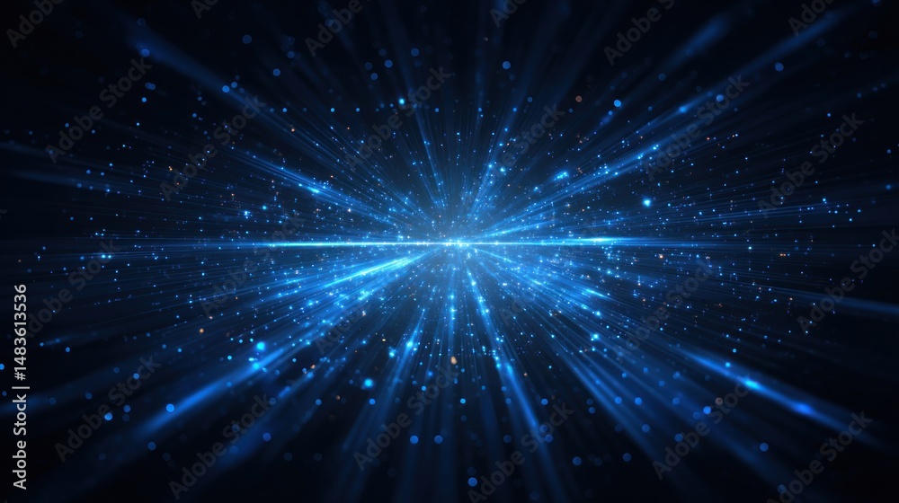Fototapeta premium Abstract Blue Light Burst: Celestial Explosion of Energy and Radiance