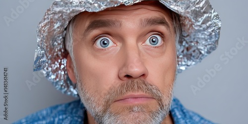 man wearing a tinfoil hat, conspiracy theorist acting smart 