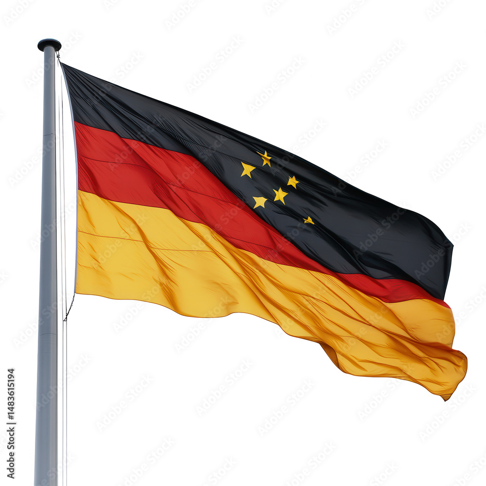German flag with stars waving freely on transparent background German flag with stars waving freely on transparent background