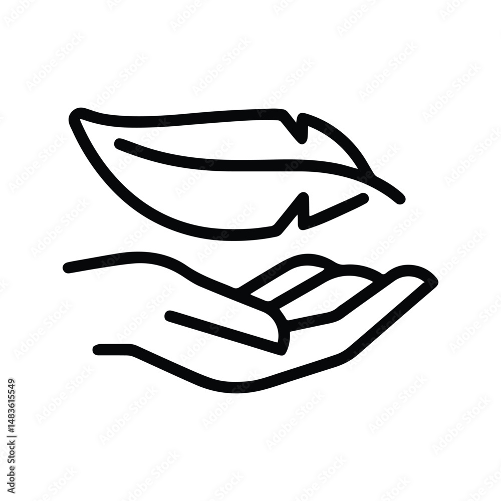 Soft and Smooth Touch Icon. Illustration of Feather on Hand. Soft and Smooth Massage Sign. Soft and Smooth Touch Icon. Illustration of Feather on Hand. Soft and Smooth Massage Sign.