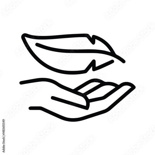 Soft and Smooth Touch Icon. Illustration of Feather on Hand. Soft and Smooth Massage Sign.