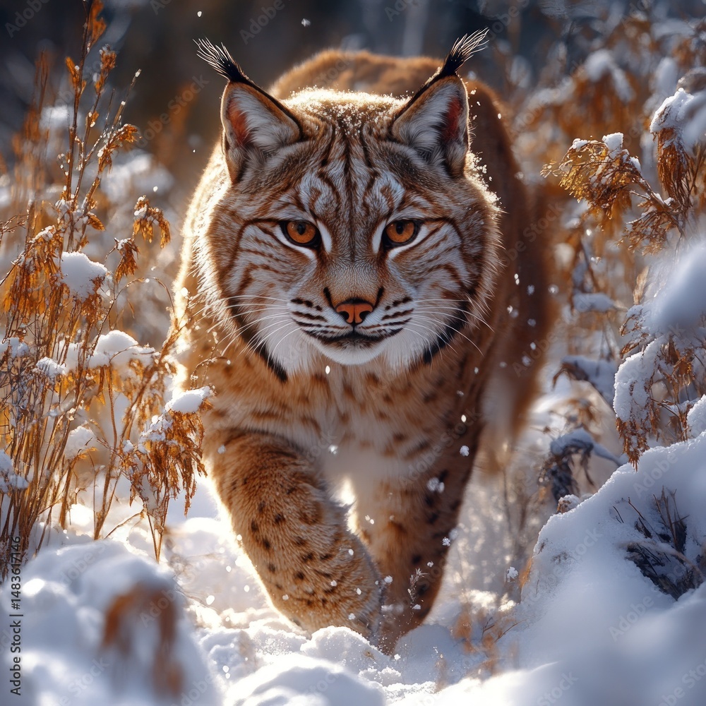 Obraz premium Majestic Lynx in Snowy Forest