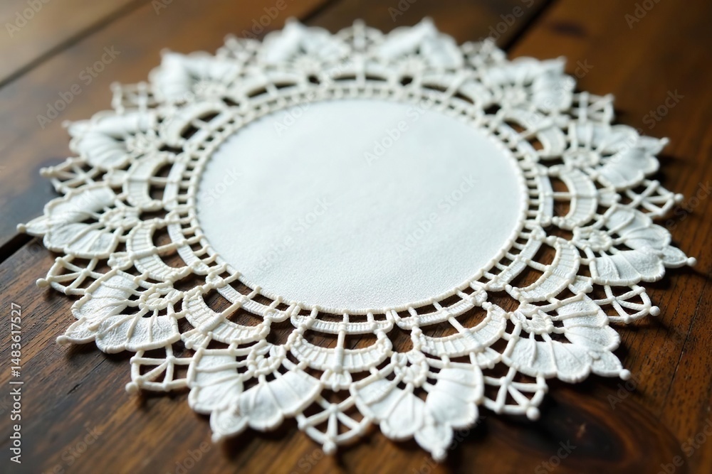 Obraz premium Intricate floral lace doily, delicate white cotton , mesh, handmade