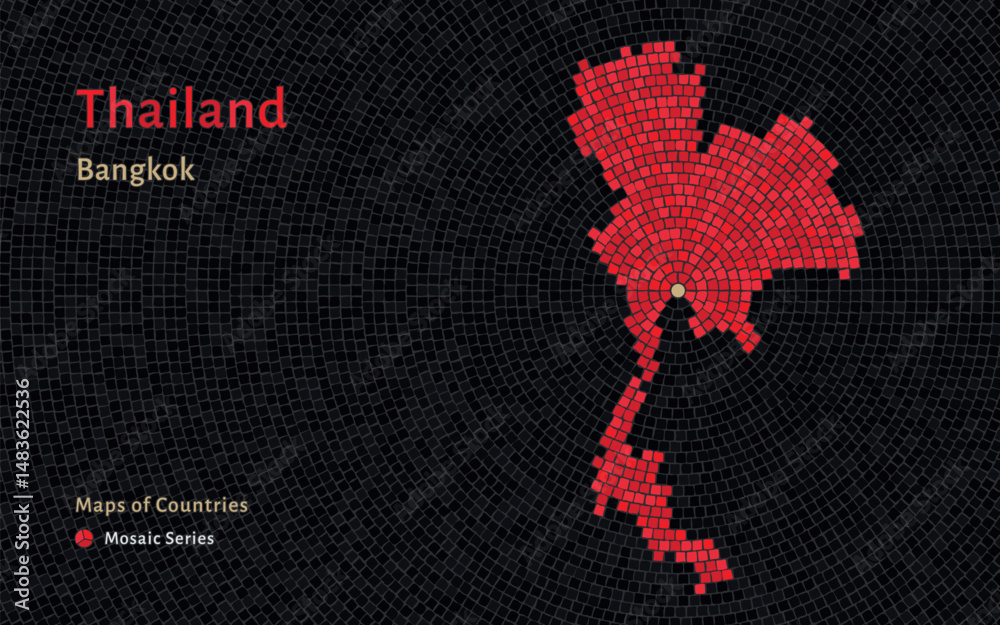 Fototapeta premium Abstract Vector Thailand Map in Mosaic Style with Capital Marked