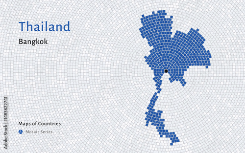 Abstract Vector Thailand Map in Mosaic Style with Capital Marked