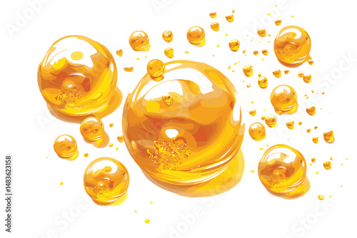 Golden Liquid or Water Bubble, juice,honey,beer, Olive oil, Cosmetic Liquid background, with Clipping Path 3d rendering.
