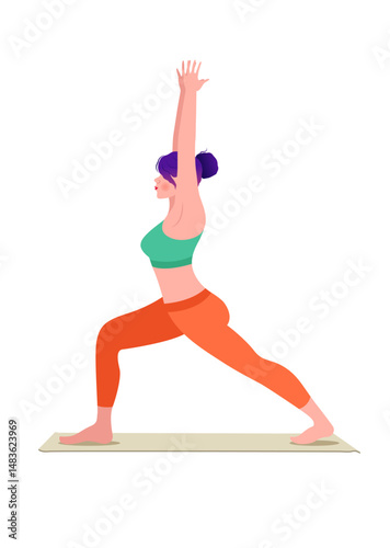 Woman doing yoga vector flat illustration on nature background