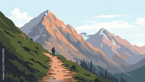 hiking in the mountain landscape in the himalayas