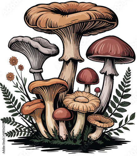 mushrooms on a white  Vector 