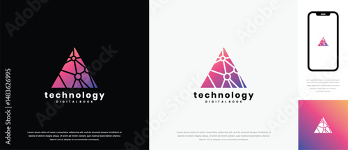 Triangle technology logo design. Triangle technology connection logo template. Technology logo symbol icon